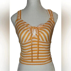 NWT SELF E Junior's Orange and White Striped Cropped Tank Top Size XS